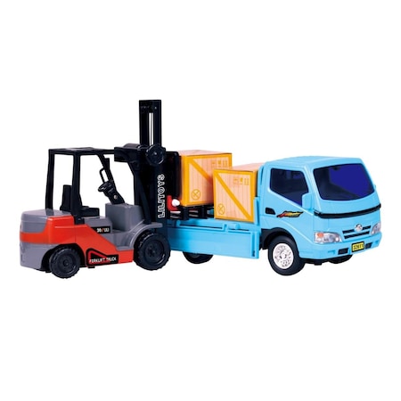 Azimport Friction Powered Forklift & Truck Play Set Vehicle with 2 Cargo Box & A Pallet AZ30318